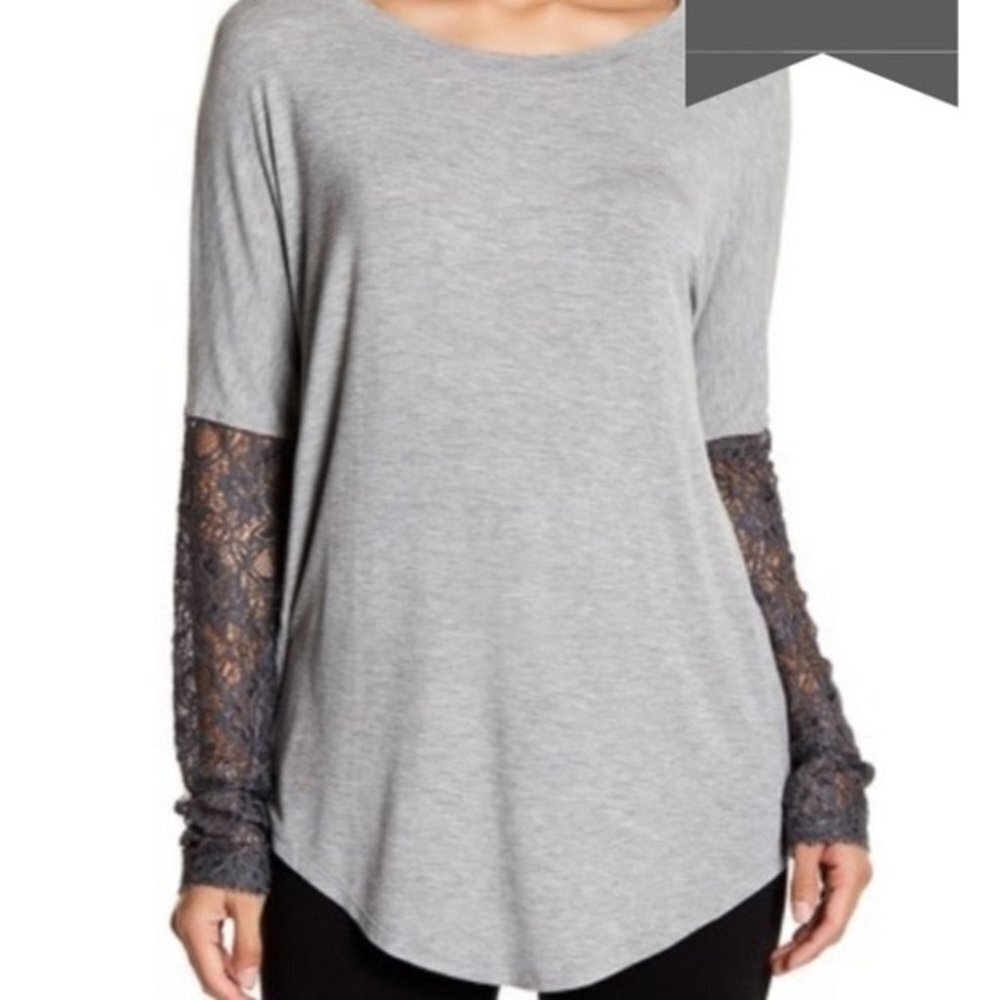 Bordeaux Rayon Spandex grey slouchy black lace tipped  long sleeve SP